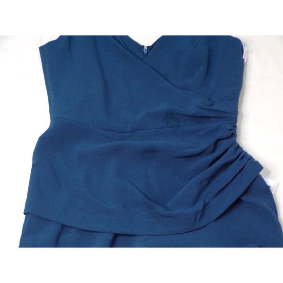 🆕 DRESS THE POPULATION Sam Ruched Jumpsuit Peacock Blue Large 10-12 - Picture 6 of 8